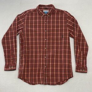 Columbia Sportswear Long Sleeve Orange/Blue Plaid Button Shirt, Size XLT